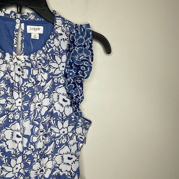 J.CREW Dress Women 2 Blue Floral Above Knee NEW Ruffle Trim Pockets CA214 - Picture 2 of 15